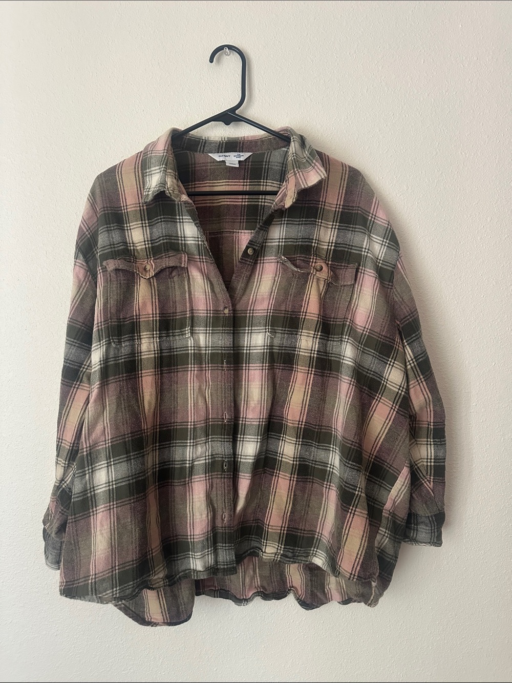 Old Navy Pink & Olive Plaid Button-Front Shacket